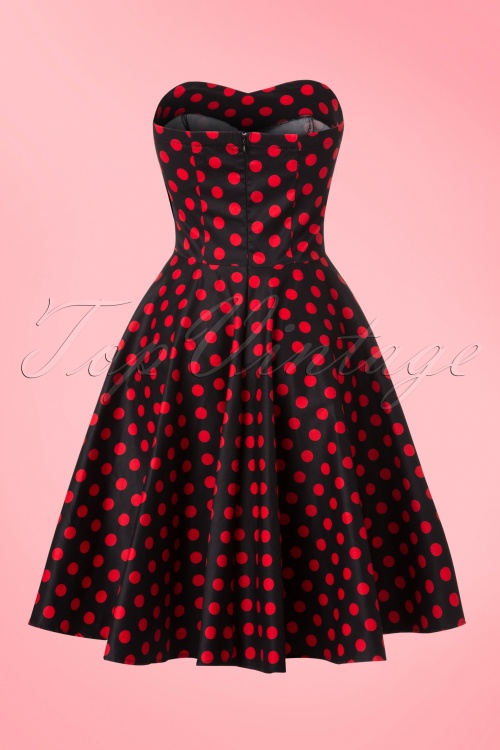 Dolly and Dotty - 50s Melissa Polkadot Bandeau Swing Dress in Black and Red 7
