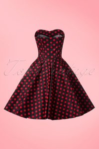 Dolly and Dotty - 50s Melissa Polkadot Bandeau Swing Dress in Black and Red 8