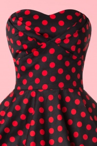 Dolly and Dotty - 50s Melissa Polkadot Bandeau Swing Dress in Black and Red 5