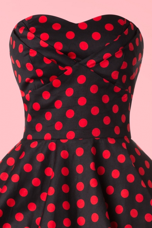 Dolly and Dotty - 50s Melissa Polkadot Bandeau Swing Dress in Black and Red 5