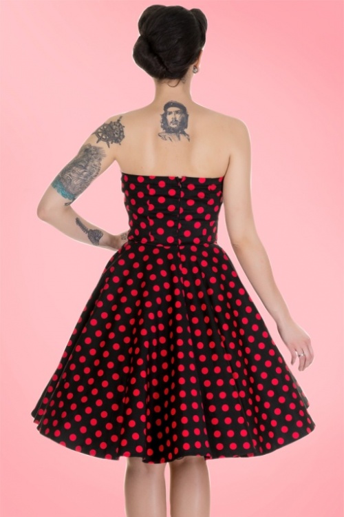 Dolly and Dotty - 50s Melissa Polkadot Bandeau Swing Dress in Black and Red 10