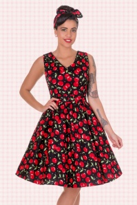 Dolly and Dotty - 50s Petal Cherry Swing Dress in Black 4