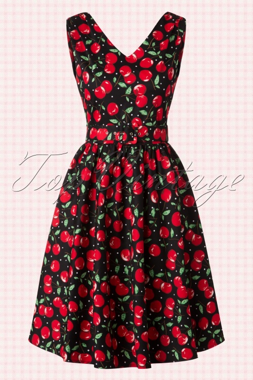 Dolly and Dotty - 50s Petal Cherry Swing Dress in Black 3