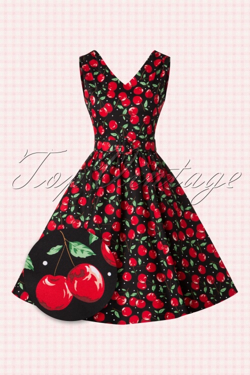 Dolly and Dotty - 50s Petal Cherry Swing Dress in Black 2