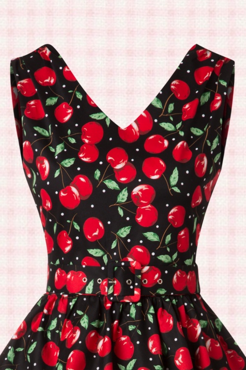 Dolly and Dotty - 50s Petal Cherry Swing Dress in Black 5