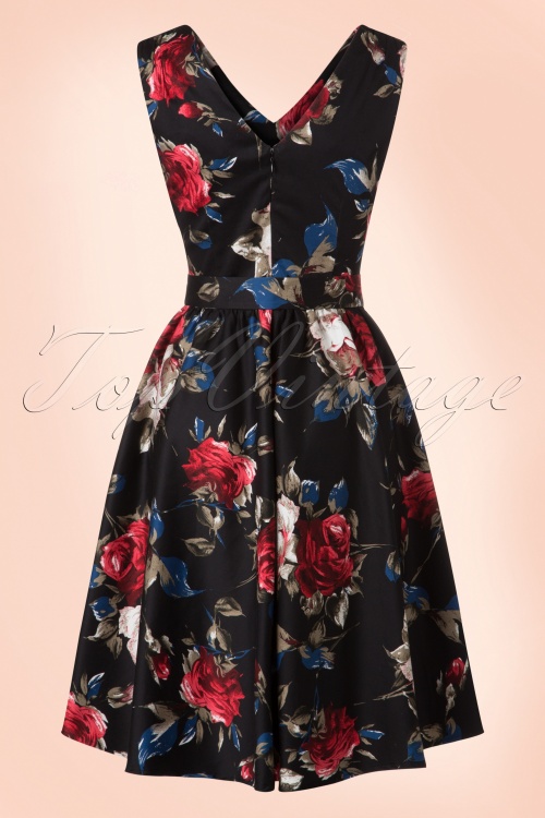 Dolly and Dotty - 50s Petal Roses Swing Dress in Black 7