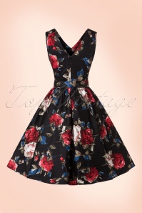 Dolly and Dotty - 50s Petal Roses Swing Dress in Black 6