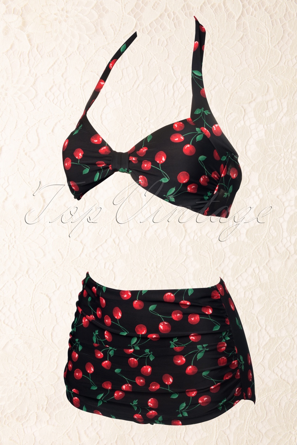 50s Classic Cherry Bikini in Black