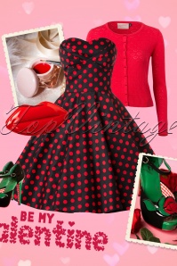 Dolly and Dotty - 50s Melissa Polkadot Bandeau Swing Dress in Black and Red 11