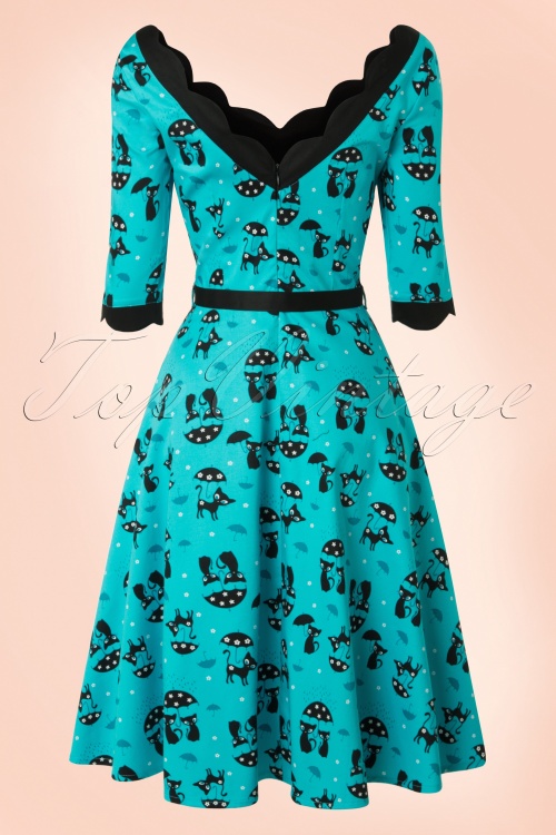 Vixen - 50s Jade Cat Swing Dress in Blue 5