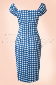 Collectif Clothing - Dolores Painted Gingham-jurk in blauw en wit 6