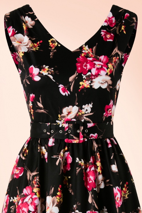Dolly and Dotty - 50s Petal Floral Swing Dress in Black 3