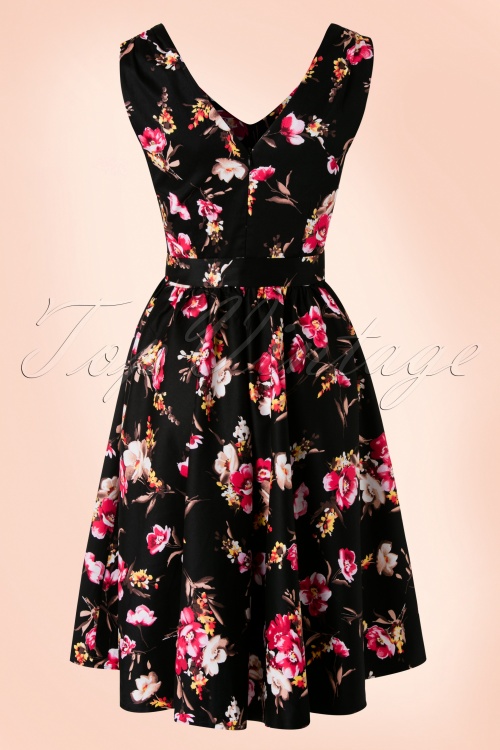 Dolly and Dotty - 50s Petal Floral Swing Dress in Black 6