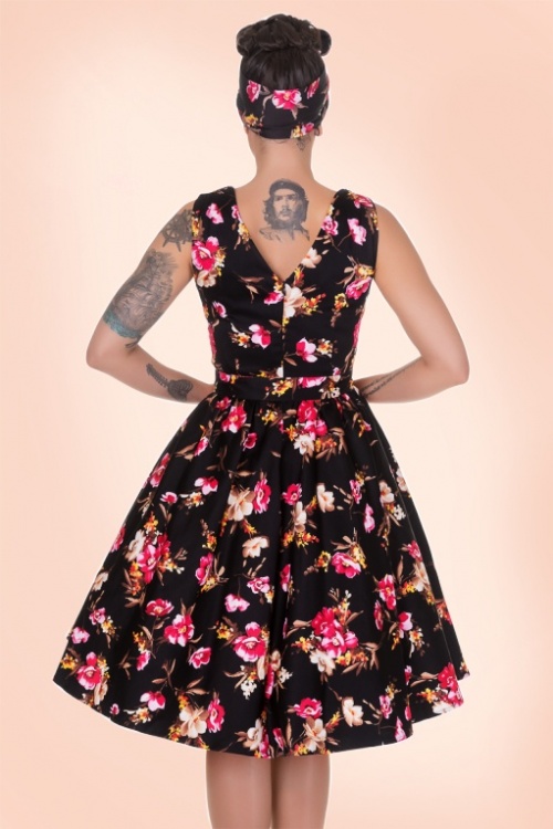 Dolly and Dotty - 50s Petal Floral Swing Dress in Black 7