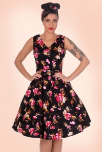 Dolly and Dotty - 50s Petal Floral Swing Dress in Black 2
