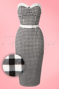 Collectif Clothing - Monica Gingham Pencil Dress Années 50 en Noir et Blanc 2