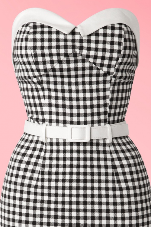 Collectif Clothing - Monica Gingham Pencil Dress Années 50 en Noir et Blanc 4