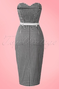 Collectif Clothing - 50s Monica Gingham Pencil Dress in Black and White 6