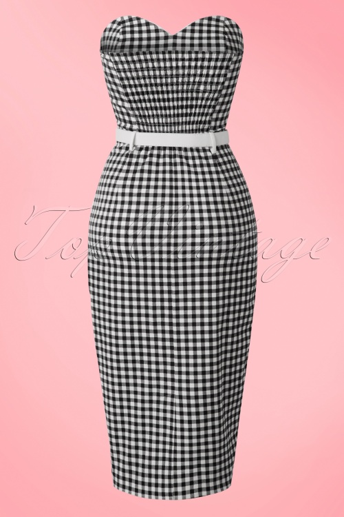 Collectif Clothing - Monica Gingham Pencil Dress Années 50 en Noir et Blanc 6