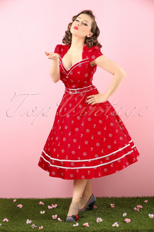 Vixen - 50s Gwyneth Sailor Swing Dress in Red