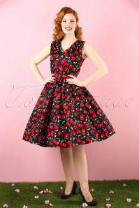 Dolly and Dotty - 50s Petal Cherry Swing Dress in Black