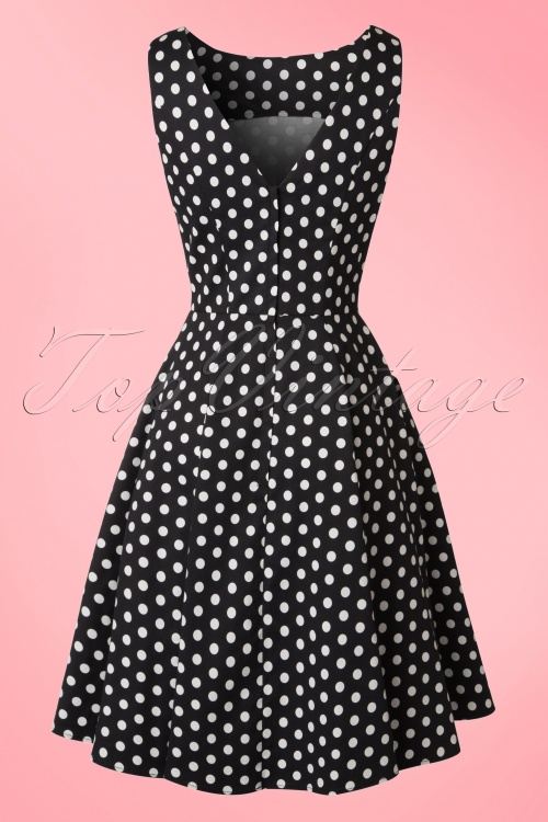 Collectif Clothing - 50s Hepburn Polkadot Doll Dress in Black and White 3
