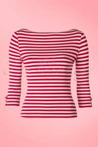 Banned Retro - Modernes Love Stripes Top in Weiß und Rot 2