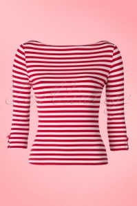 Banned Retro - Modern Love Stripes Top Années 50 en Blanc et Rouge 2