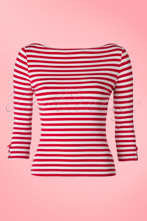 Banned Retro - Modern Love Stripes Top Années 50 en Blanc et Rouge 2