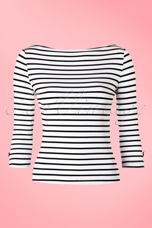 Banned Retro - 50s Modern Love Stripes Top in White and Black