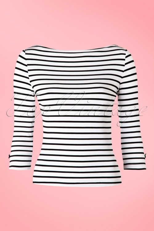 Banned Retro - Modernes Love Stripes Top in Weiß und Schwarz