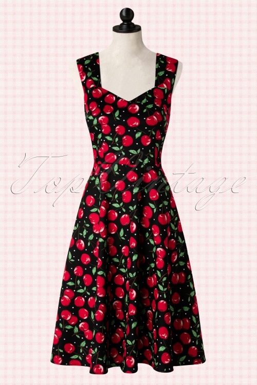 50s Vienna Cherry Dress in Black