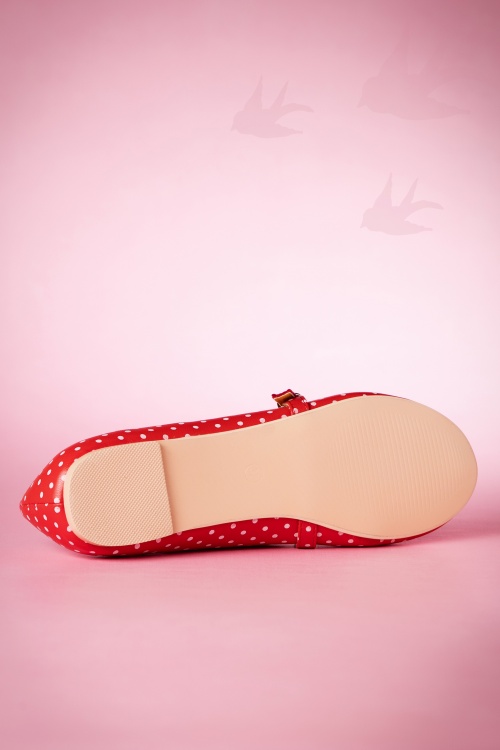 Banned Retro - 50s Mercy Swallow Polkadot Flats in Red 7