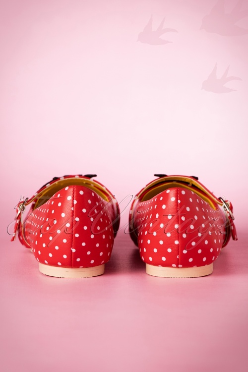 Banned Retro - 50s Mercy Swallow Polkadot Flats in Red 6