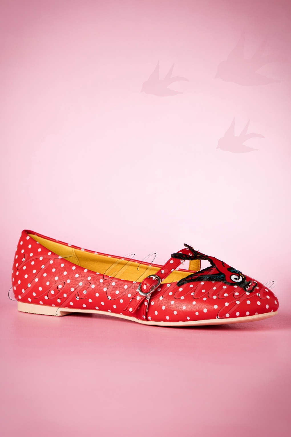 50s Mercy Swallow  Polkadot  Flats in Red