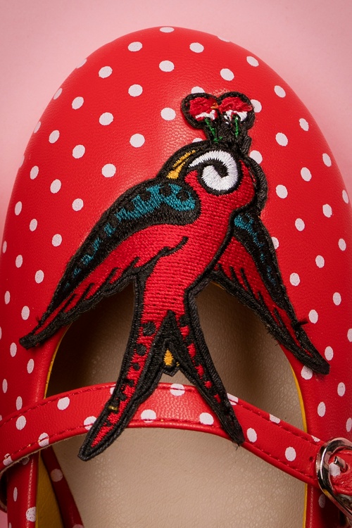 Banned Retro - 50s Mercy Swallow Polkadot Flats in Red 4