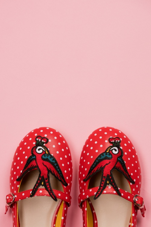Banned Retro - 50s Mercy Swallow Polkadot Flats in Red 5