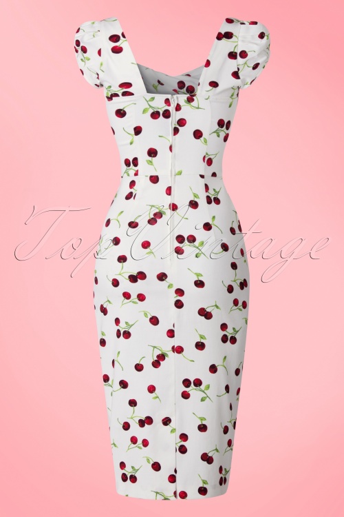 50s Ella Cherry Dress in Ivory White