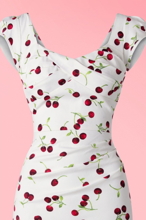 50s Ella Cherry Dress in Ivory White