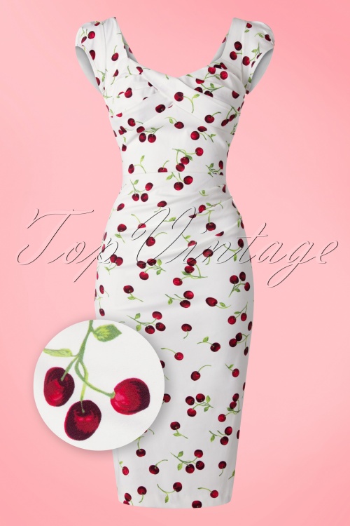 50s Ella Cherry Dress in Ivory White