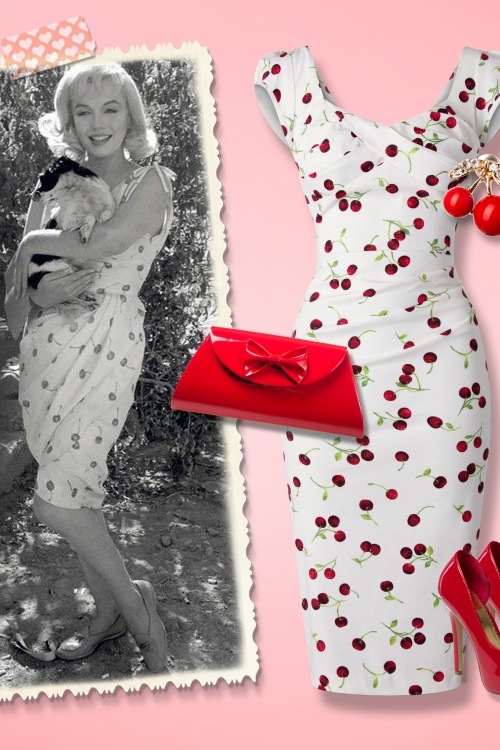 50s Ella Cherry Dress in Ivory White