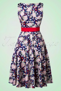 Hearts & Roses - 50s Connie Floral Swing Dress in Dark Blue 6