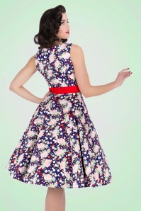 Hearts & Roses - 50s Connie Floral Swing Dress in Dark Blue 5