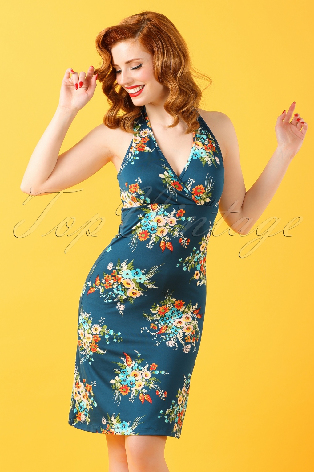 blue and yellow flower dress