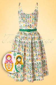 Tatyana - 50s Matryoshka Nesting Dolls Swing Dress in Ivory  2