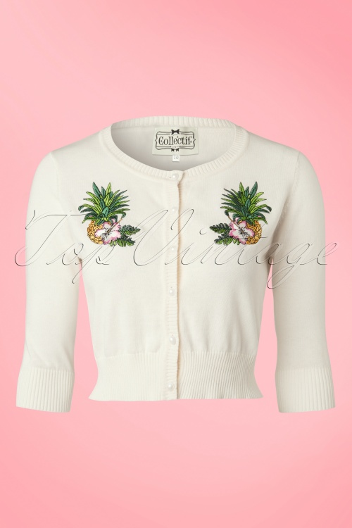 Collectif Clothing - Lucy Pineapple Cardigan Années 40 en Ivoire 2
