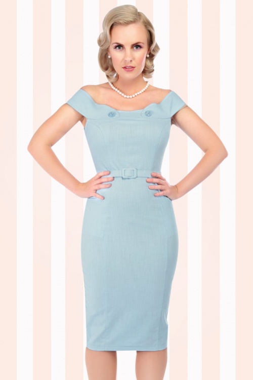 50s Eloise Pencil Dress in Light Blue