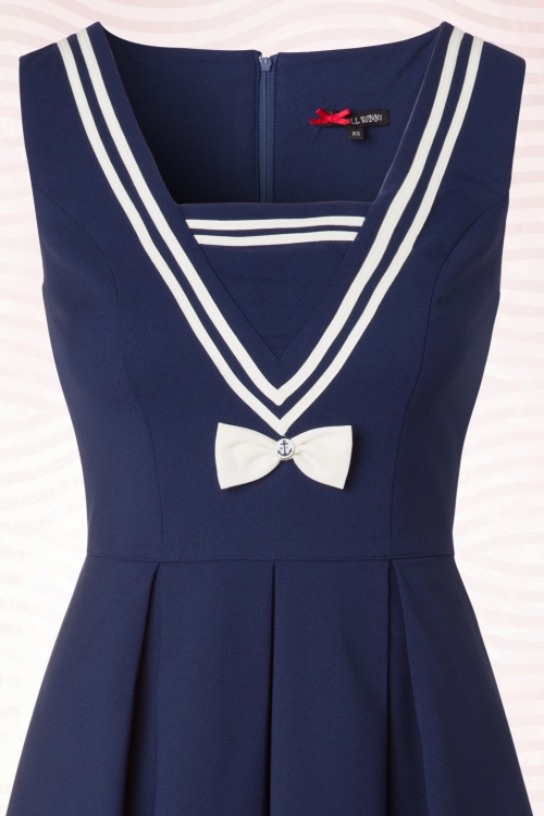 Bunny - Robe Années 50 Sailors Ruin Dress en Bleu Marine 4
