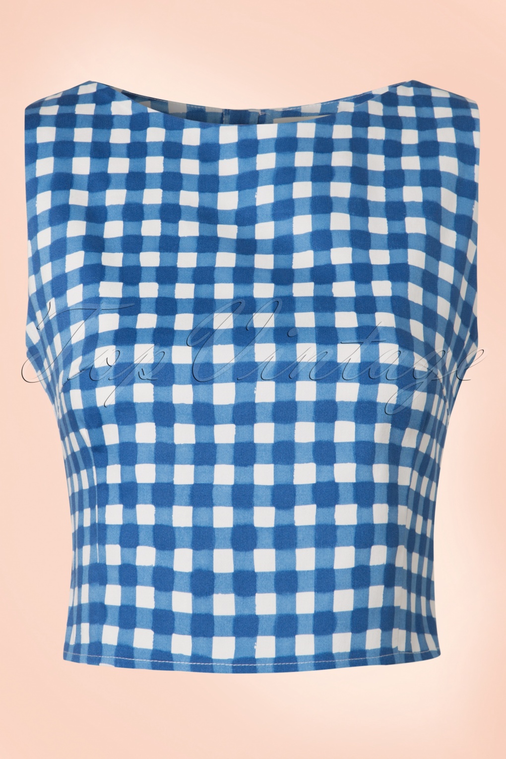 50s Eleonora Painted Gingham Top in Blue