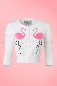Collectif Clothing - 50s Lucy Flamingo Cardigan in White 2